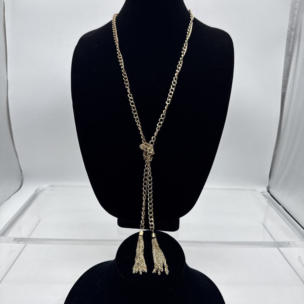 Gold Tone Chain Tassel Long Lariat Necklace Boho Chic Style 48" Adjustable